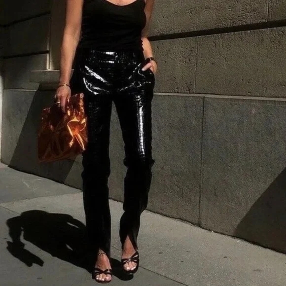 ZARA Black Croc Embossed Faux Leather Pants Size S